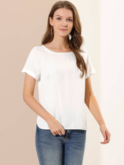 Allegra K- Blouse à col rond et manches raglan avec fente latérale