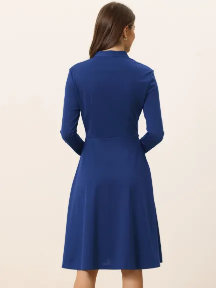 Allegra K- Tie Neck Knit Long Sleeve Midi Sheath Dress