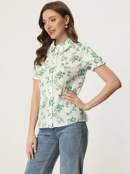 Allegra K - Chemise en coton fleuri à manches courtes et à volants