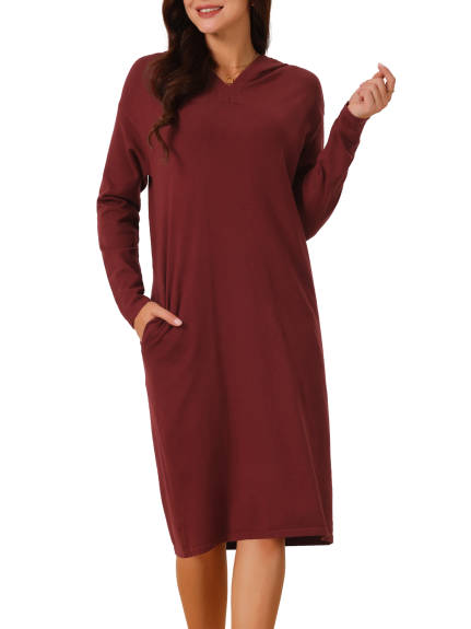 Allegra K - Fall V-Neck Long Sleeve Midi Hoodie Dress