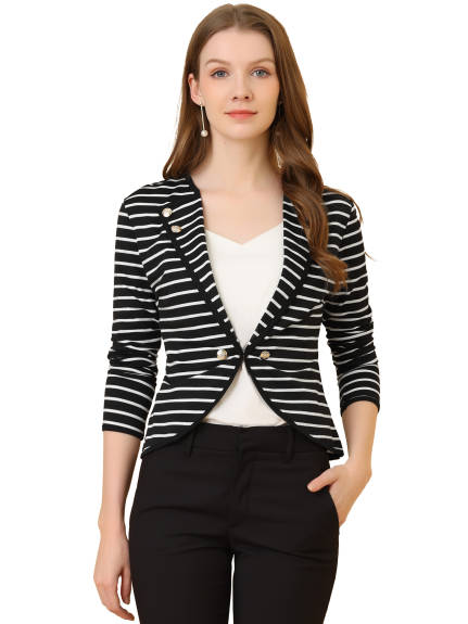 Allegra K- Notched Lapel Casual Striped Blazer