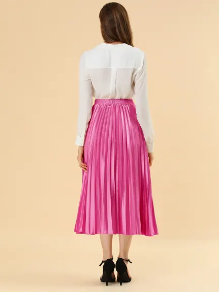 Allegra K - Elastic Waist Accordion Pleated Midi Skirt