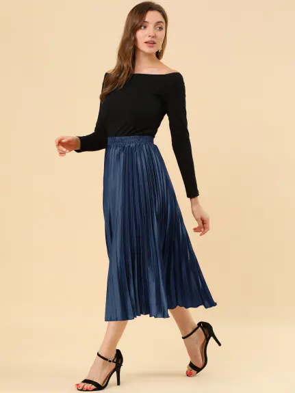 Allegra K - Elastic Waist Accordion Pleated Midi Skirt