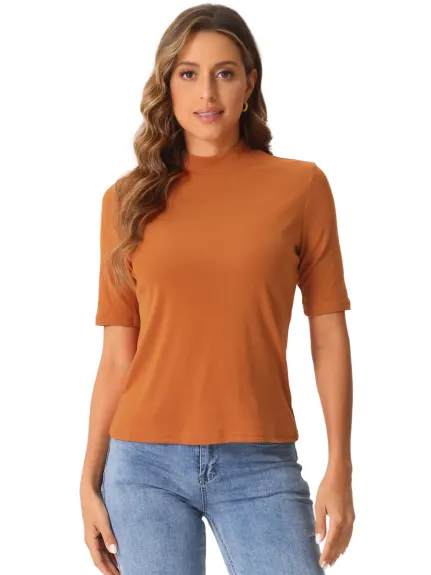 Allegra K - Elbow Length Turtleneck Half Sleeve Top