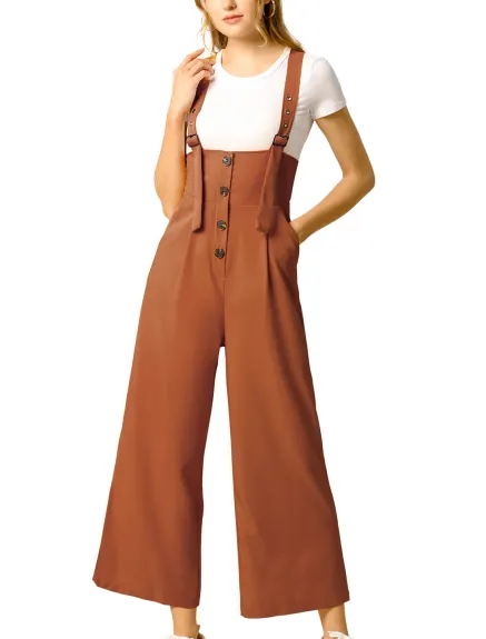 Allegra K- Wide Leg Belted Button Jumpsuit Overall