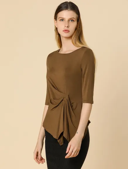 Allegra K- Asymmetrical Ruched Top Half Sleeve Blouse