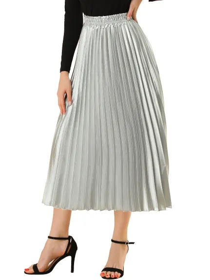 Allegra K - Elastic Waist Accordion Pleated Midi Skirt