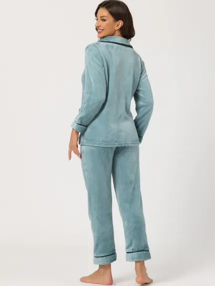 Allegra K - Flannel Button Down Winter Pajama Sets