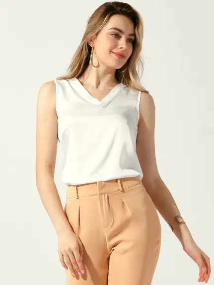 Allegra K- Casual Sleeveless V Neck Satin Blouse