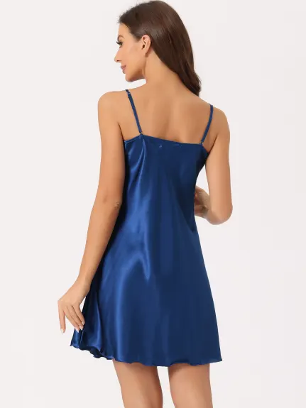 cheibear - Satin V-Neck Lace Trim Camisole Nightgown