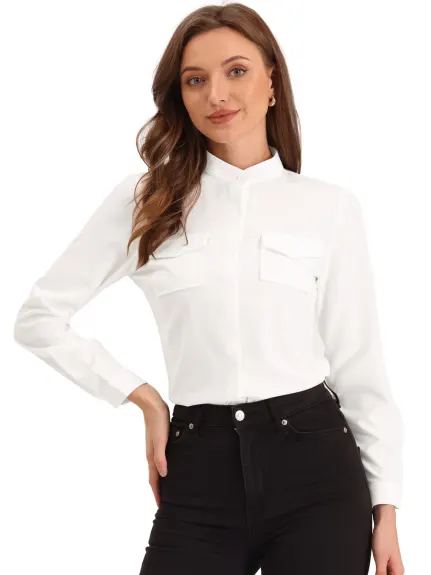 Allegra K - Business Stand Collar Long Sleeves Shirt