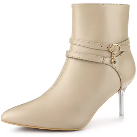 Allegra K- Pointed Toe Clear Stiletto Heels Ankle Boots