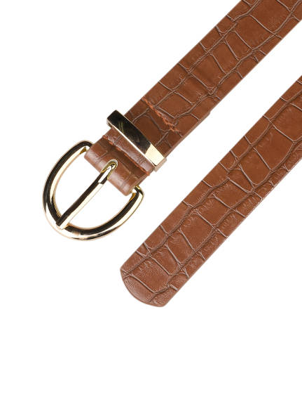 Allegra K- Alligator Embossed Leather Alloy Pin Buckle Belt