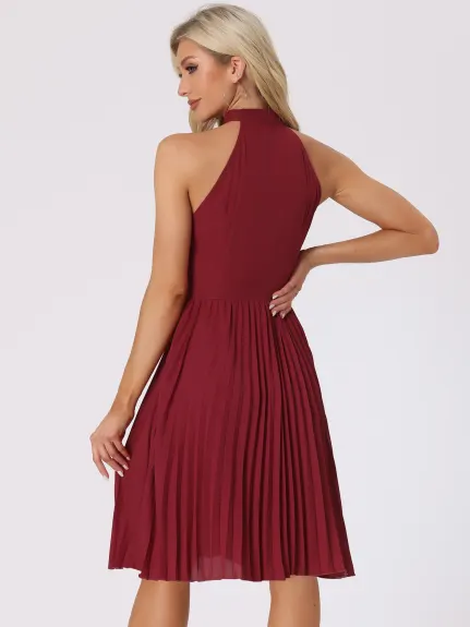 Allegra K - Halter Tie Neck Pleated Party Dress