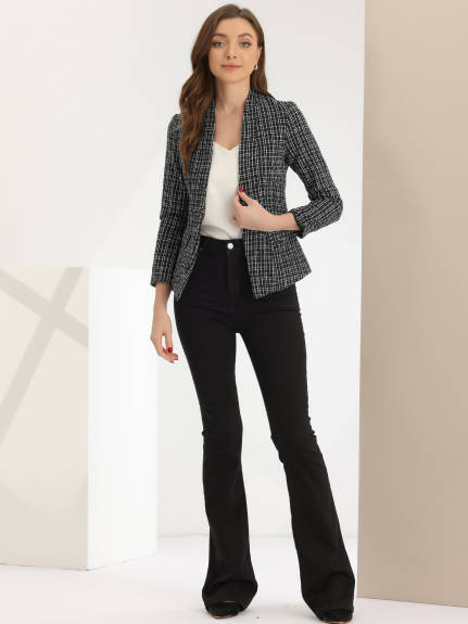 Allegra K- Plaid Tweed Long Sleeve Blazer Jackets