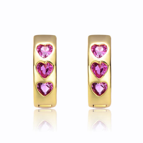 Rachel Glauber 14k Yellow Gold Plated with Heart Pink Cubic Zirconia Hoop Earrings