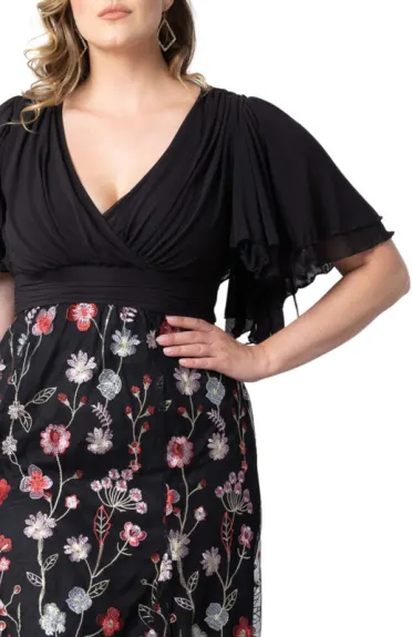 Kiyonna Lillian Embroidered Mesh Midi Cocktail Dress (Plus Size)