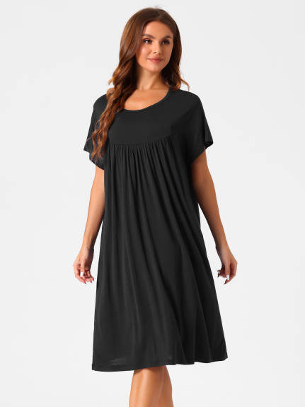 Cheibear - Cotton Short Sleeve Loose Nightgown