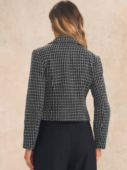 Allegra K - Notch Lapel Tweed Blazer Jacket