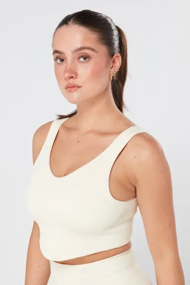 Twill Active Rib Dip Hem Sports Bra - BLACK