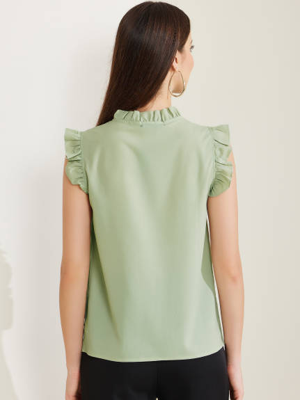 Allegra K - Ruffle Mock Neck Sleeveless Pleated Blouse