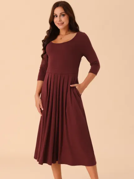 INSPIRE CHIC - Crewneck Pleated Swing Maxi Dress