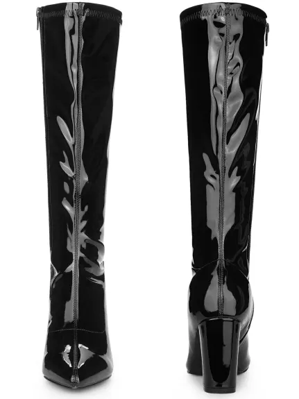 Allegra K - Bottes GoGo hautes en cuir verni