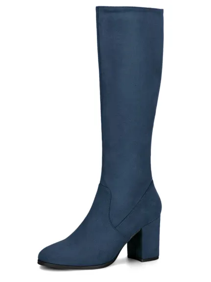 Allegra K- Side Zipper Chunky Heel Knee High Boots