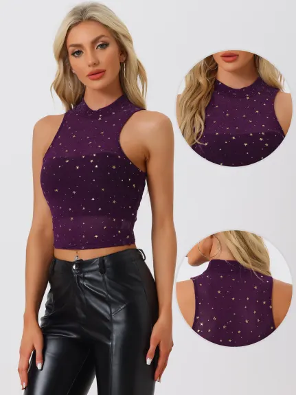 Allegra K- Star Mesh See Through Tank Top