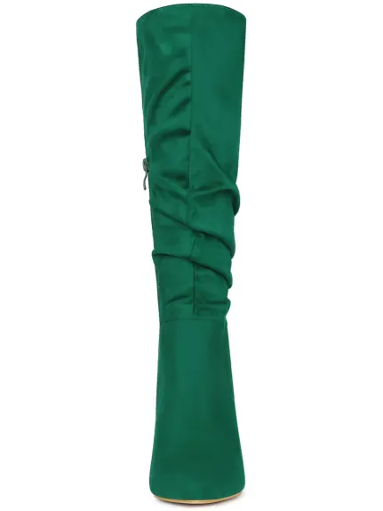 Allegra K - Slouchy Pointed Toe Heeled Knee High Boots