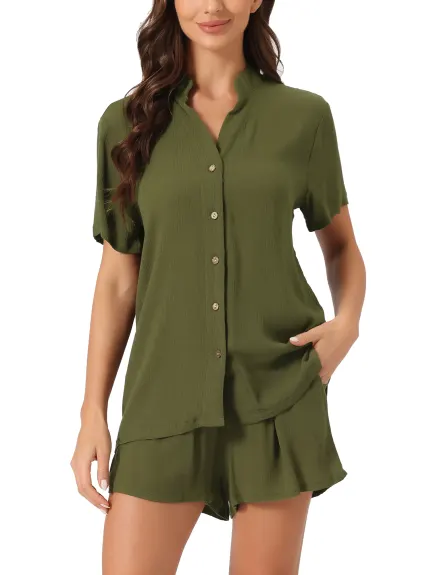 cheibear - Button Down Short Sleeve Pajama Set