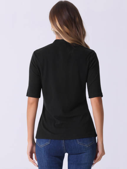 Allegra K - Elbow Length Turtleneck Half Sleeve Top