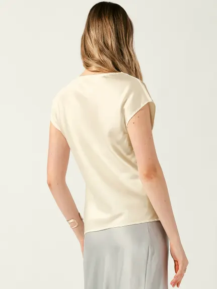 Allegra K - Cowl Neck Short Sleeve Satin Top