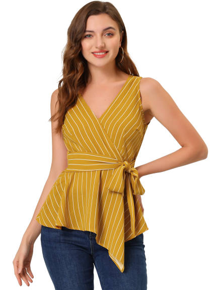 Allegra K- Sleeveless V Neckline Wrap Tie Waist Top