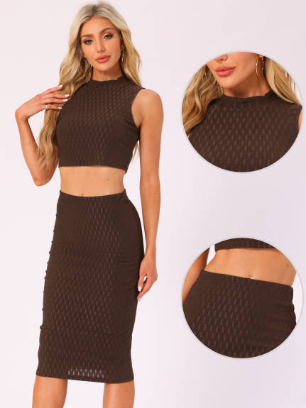 Allegra K - Mock Neck Tank Top and Bodycon Skirt Set