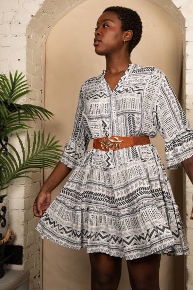 Annick - Louise Dress Geo Aztec Print V-Neck