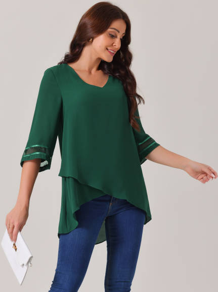 INSPIRE CHIC - V Neck 3/4 Sleeve High Low Tunic Top