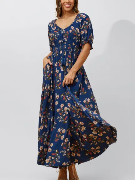 Annick - Carla Maxi Dress Floral Puff Short Sleeves