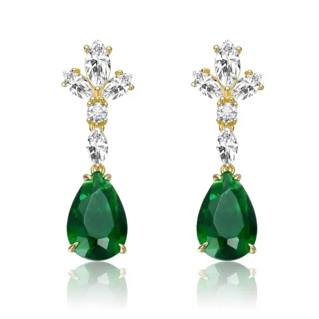 Genevive Sterling Silver 14k Gold Plated with Colored Cubic Zirconia Cluster Dangle Earrings