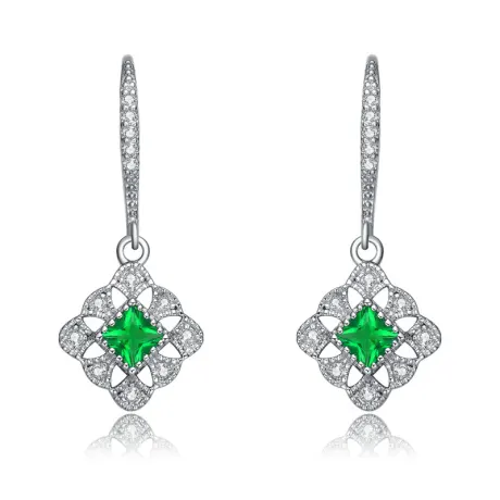 Genevive Sterling Silver White Gold Plated with Colored Cubic Zirconia Leverback Earrings