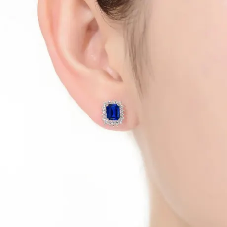 Rachel Glauber Square Stud Earrings with Colored Cubic Zirconia