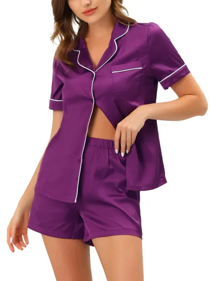 cheibear - Satin Pajamas with Shorts Lounge Set