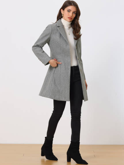 Allegra K - Single Breasted Notched Lapel Peacoat