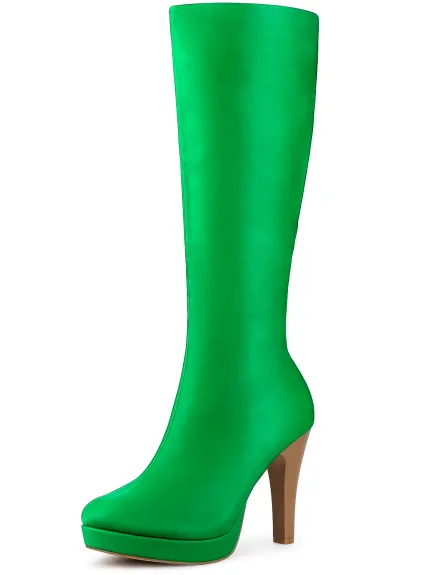 Allegra K - Faux Leather Platform Over the Knee High Boot