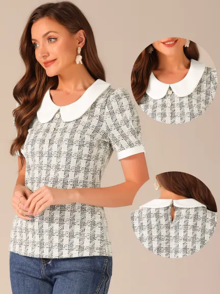 Allegra K- Peter Pan Collar Tweed Blouse