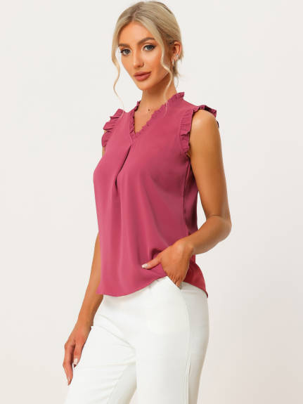 Allegra K- Ruffled Sleeveless Pullover V- Neck Blouse Top