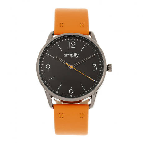 Simplify - The 6300 Leather-Band Watch - Orange/Black