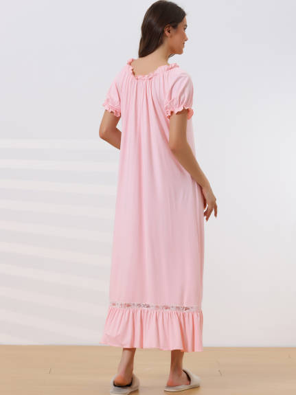 cheibear - Ruffle Victorian Babydoll Long Nightgown