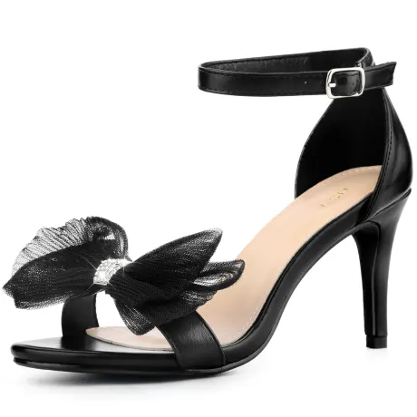 Allegra K- Stiletto Heel Bow Ankle Strap Sandals