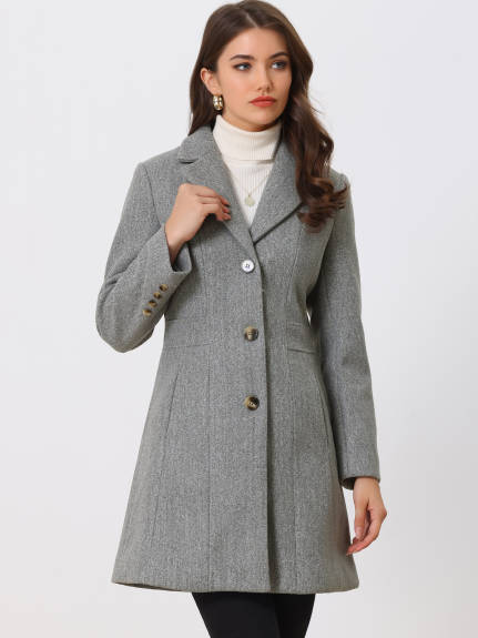 Allegra K - Single Breasted Notched Lapel Peacoat